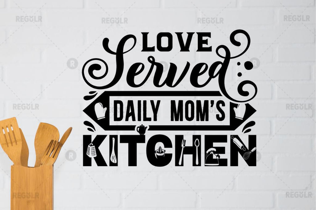 Grandma's kitchen good food served daily with a helping Spoon of love,  Kitchen Quotes SVG - So Fontsy