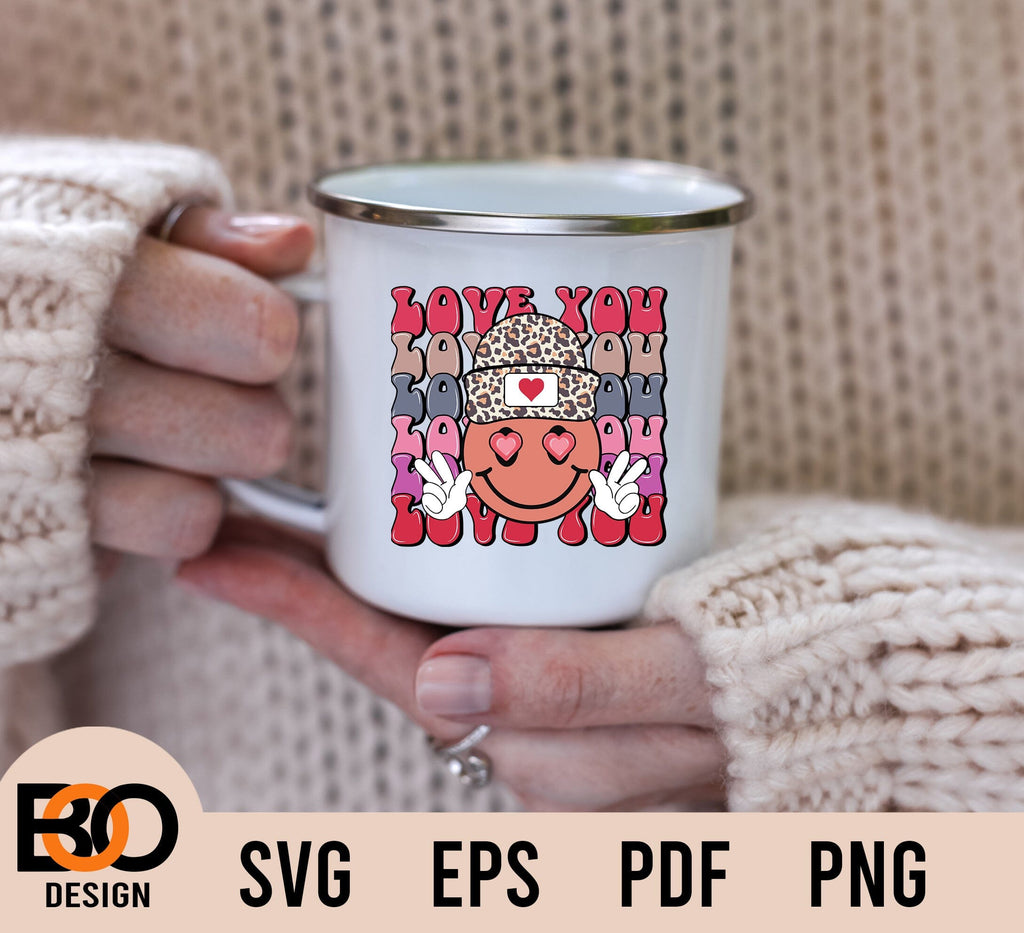 Love You SVG, Smiley Face svg, Retro Valentine svg, Valentine's day png ...
