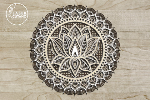 Mandala Lotus Multilayer Laser Cut Files, Round Sign SVG, 3D Designs SVG LaserCutano