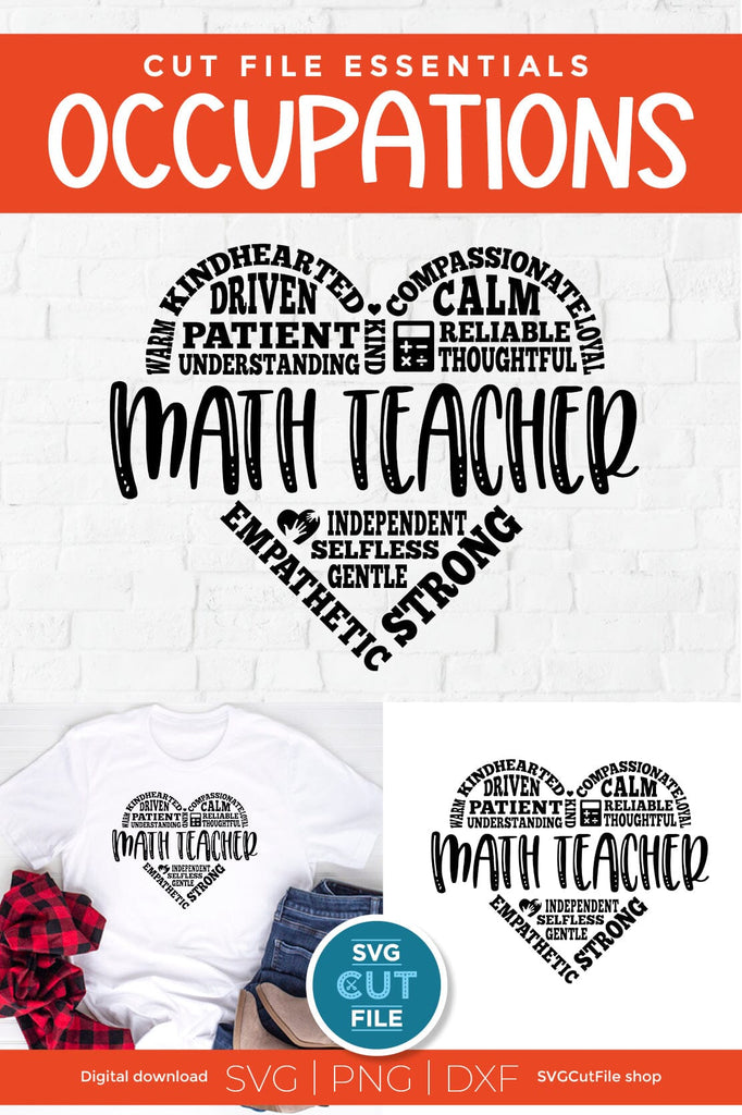 Math teacher svg with heart for Cricut or Silhouette - So Fontsy