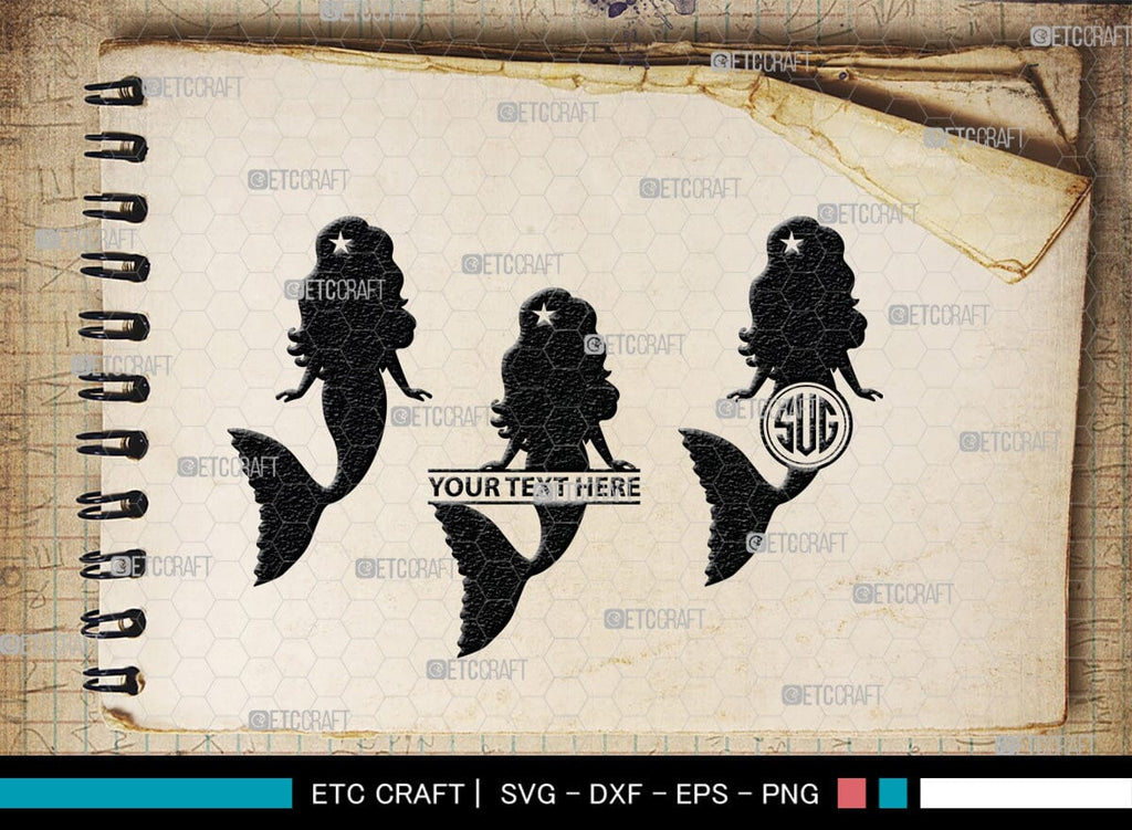 Mermaid Monogram, Mermaid Silhouette, Mermaid SVG, Little Mermaid Svg