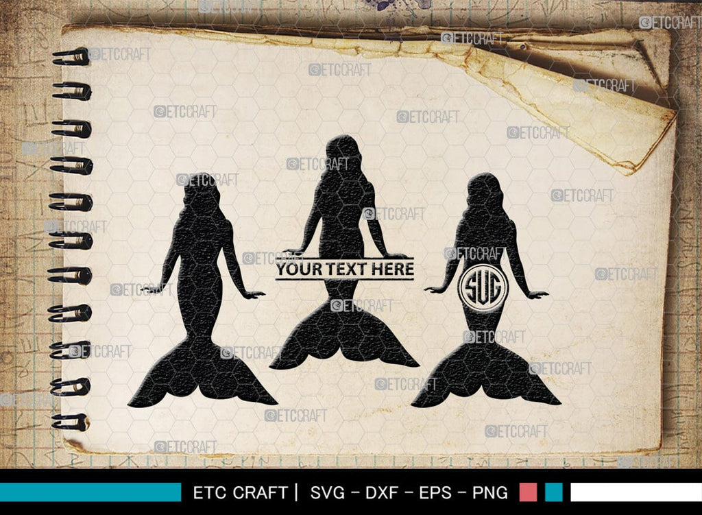 Mermaid Monogram, Mermaid Silhouette, Mermaid SVG, Little Mermaid Svg