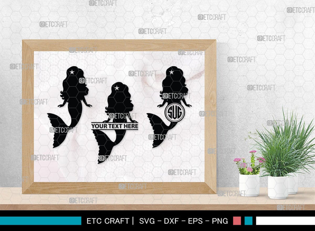 Mermaid Monogram, Mermaid Silhouette, Mermaid SVG, Little Mermaid Svg