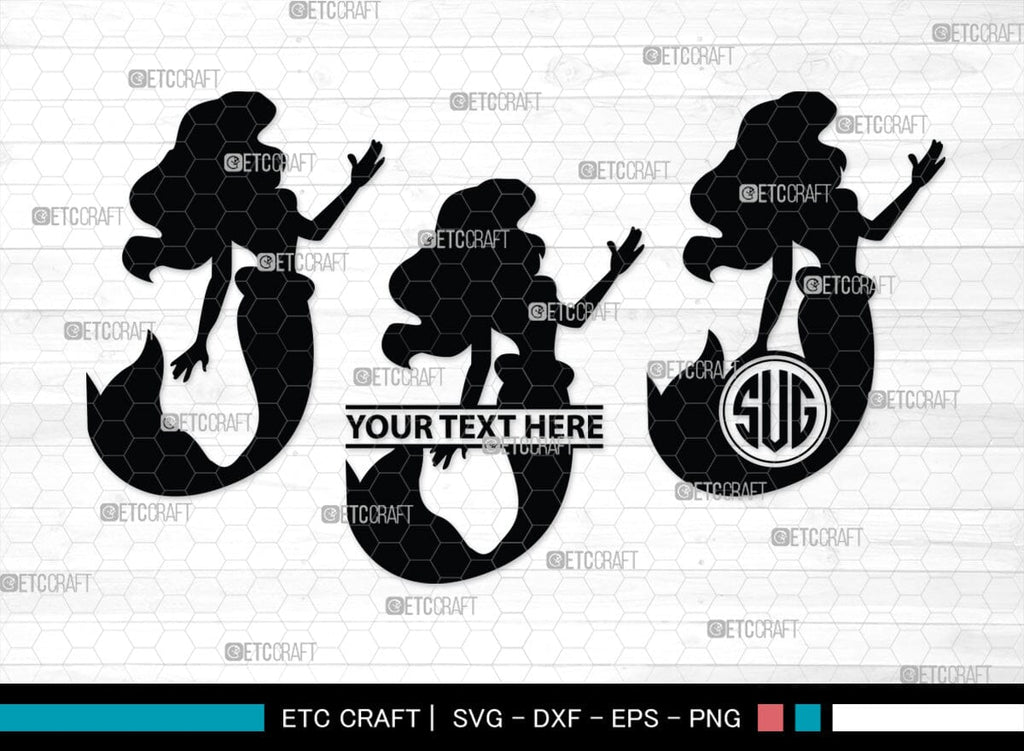Mermaid Monogram, Mermaid Silhouette, Mermaid SVG, Little Mermaid Svg