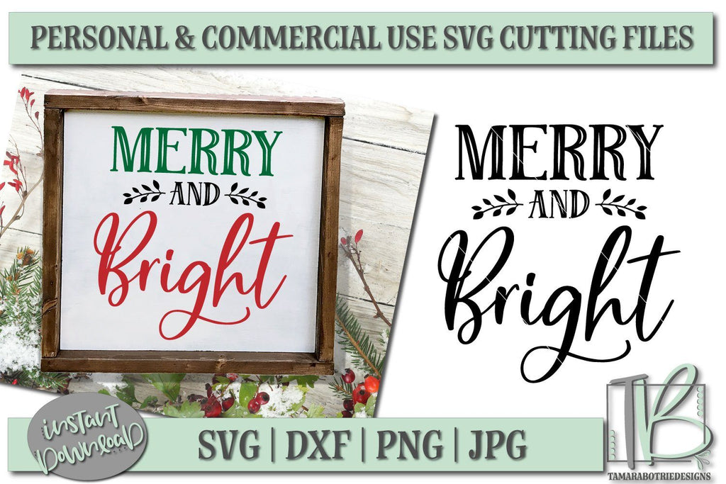 Merry and Bright SVG, Christmas Sign SVG Cut File - So Fontsy