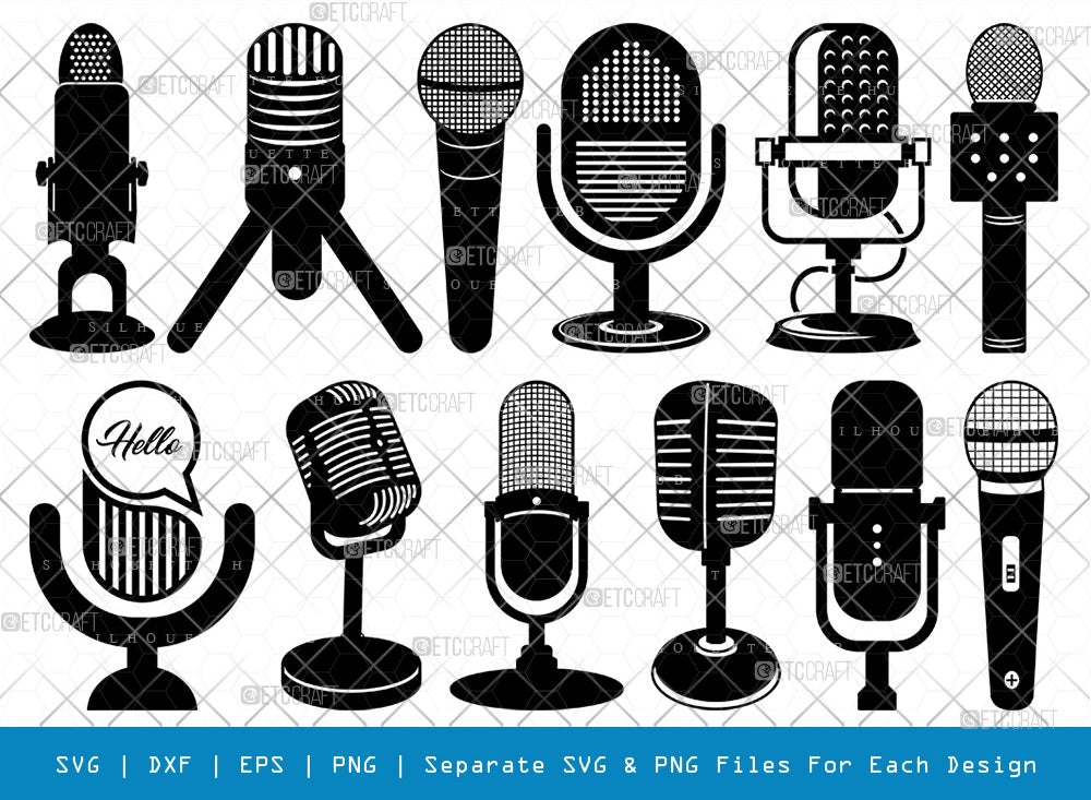 Microphone SVG Cut Files | Microphone Silhouette | Audio Sound Svg ...