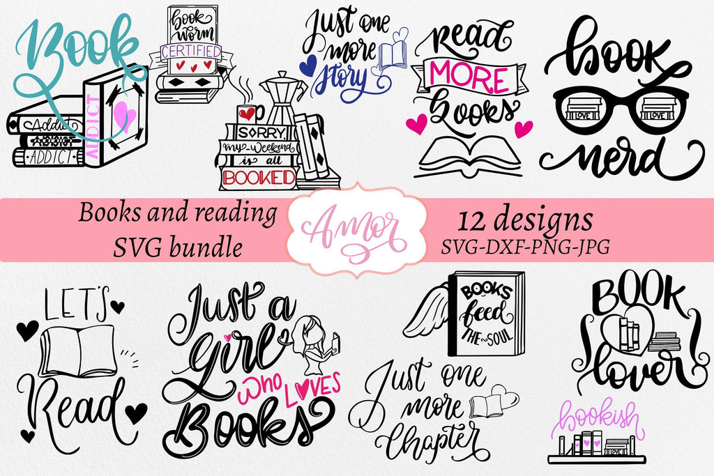 Mini bundle book lover svg, book nerd SVG - So Fontsy