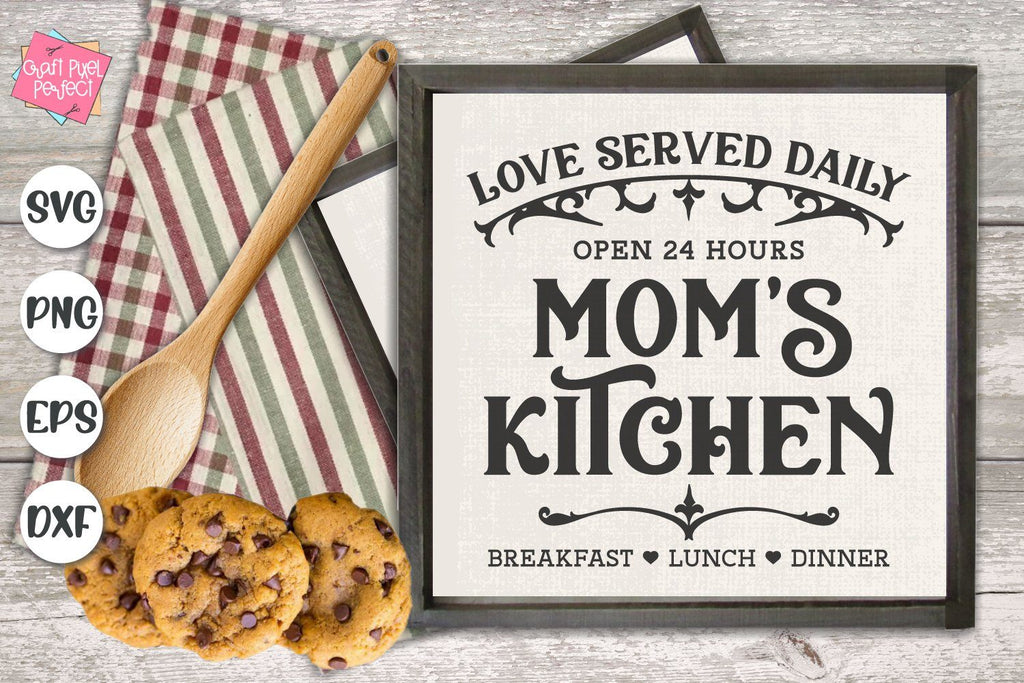 Mom's Kitchen Towel Farmhouse Decor, Love Served Daily Open 24