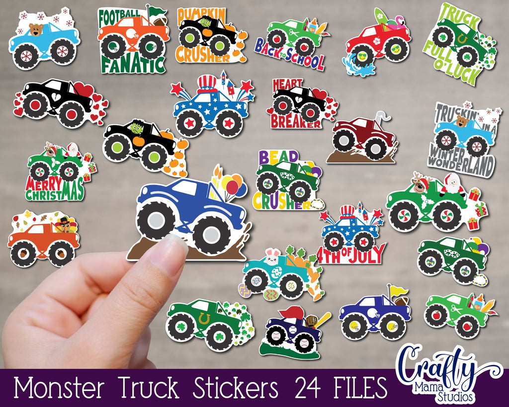 Monster Truck, Monster Truck Sticker Bundle, Kids Stickers - So Fontsy, image size:1024x819