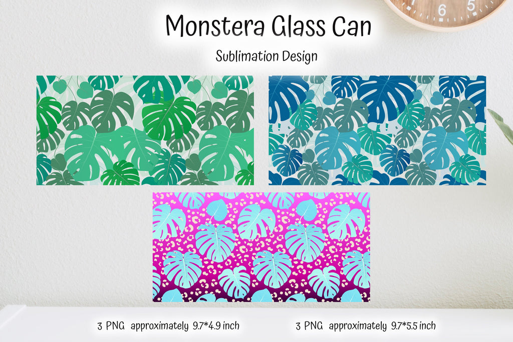 Monstera Glass Can Sublimation Designs. Full Wrap - So Fontsy