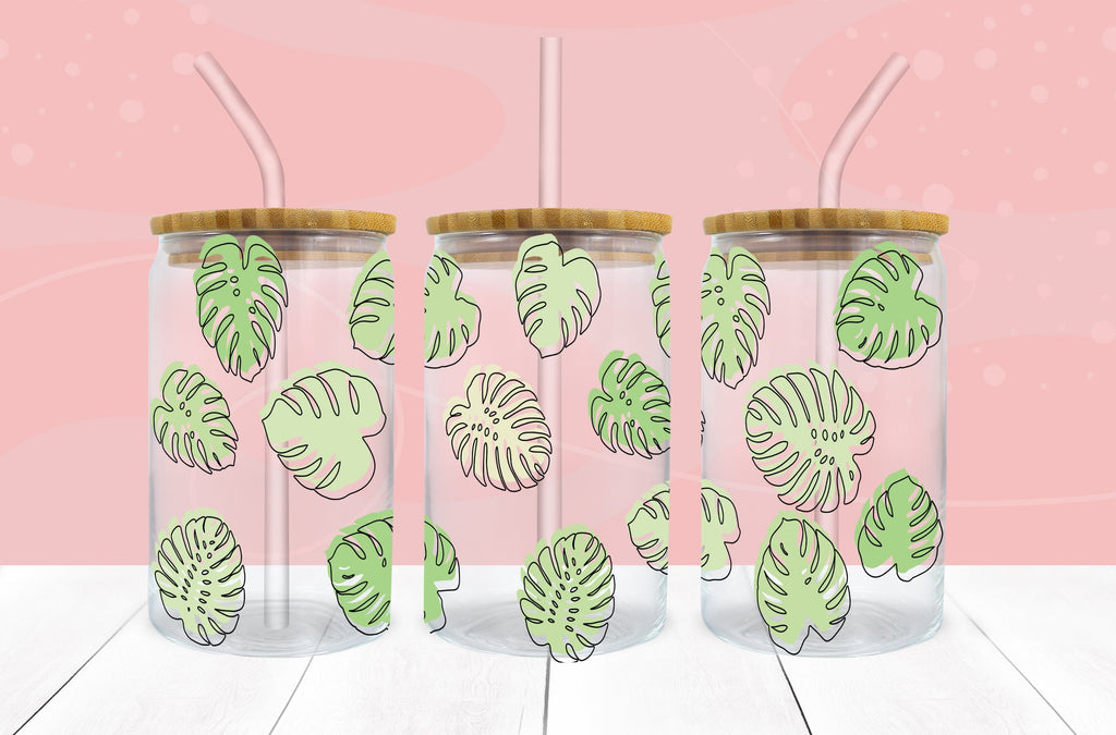 Monstera SVG 16 oz Libbey Glass Can Wrap PNG Sublimation - So Fontsy
