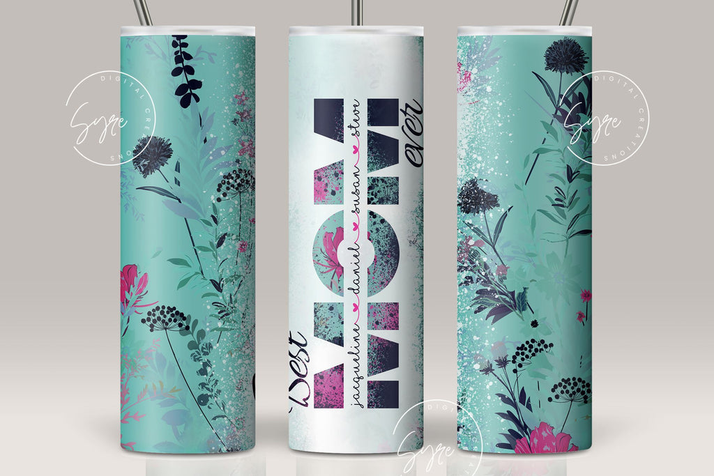 Personalized Tumbler - Mamasaurus With Green Tropical Pattern