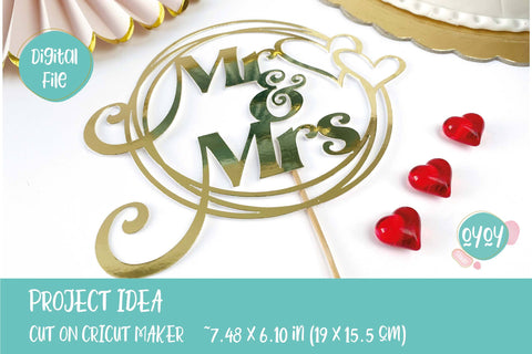 Mr and Mrs Cake Topper SVG with Frame and Hearts, Wedding SVG SVG OyoyStudioDigitals 
