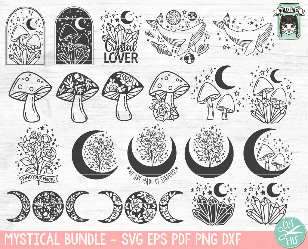 Moon Phases Crystals Mushrooms Succulents Witchy - Witchy - Sticker