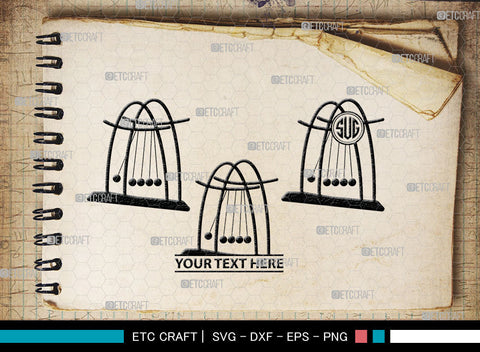 Newton Cradle Monogram, Newton Cradle Silhouette, Newton Cradle SVG, Cradle Svg, Newton Svg, Pendulum Balls, Cradle Ball Svg, SB00009 SVG ETC Craft