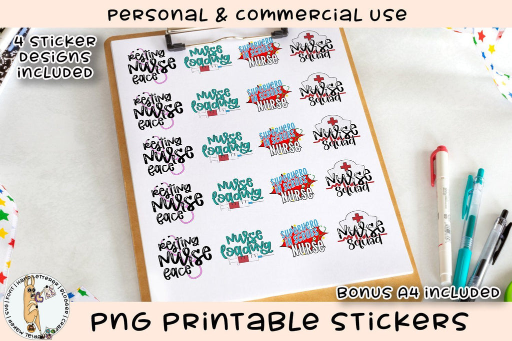 Nurse Stickers Vol 1 PNG Printable Stickers - So Fontsy