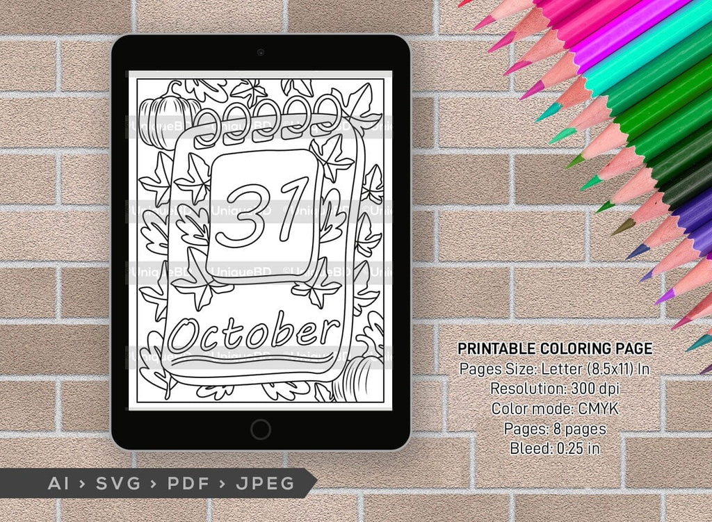 October Month Printable Coloring Page Bundle, PDF Colouring Book ...
