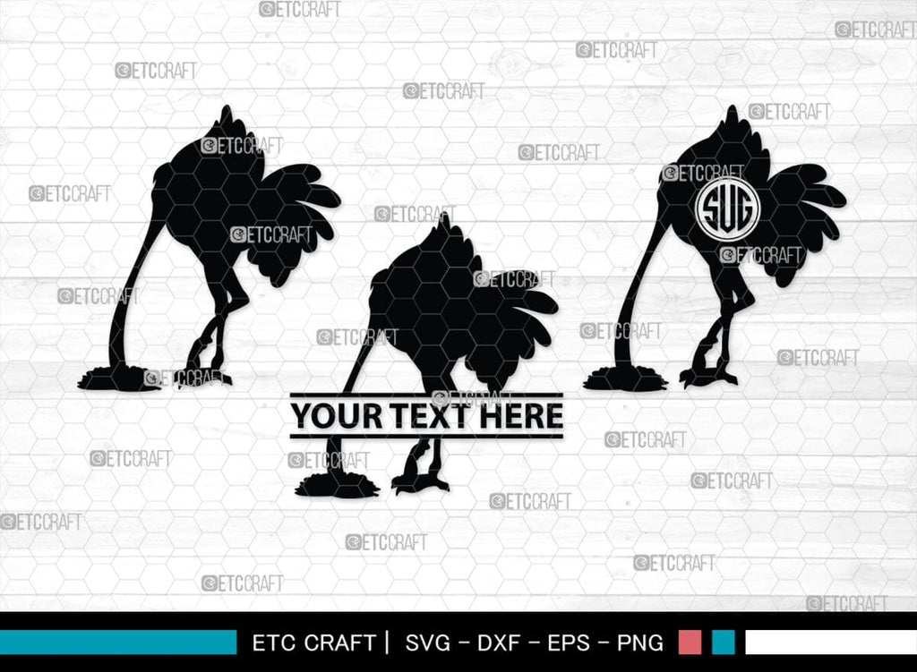 Ostrich Head in Sand Monogram, Ostrich Head in Sand Silhouette, Ostric