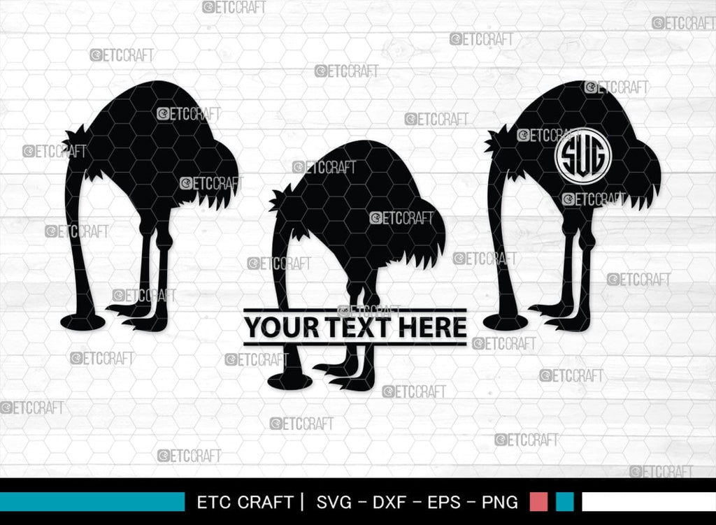 Ostrich Head in Sand Monogram, Ostrich Head in Sand Silhouette, Ostric