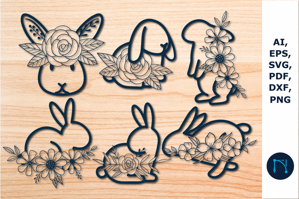 paper cut bunny Flowers 3d SVG bundle - So Fontsy