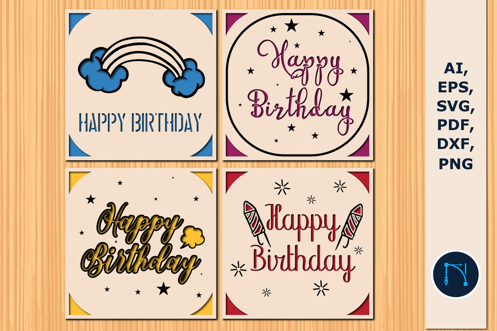 paper cut happy birthday card SVG bundle - So Fontsy