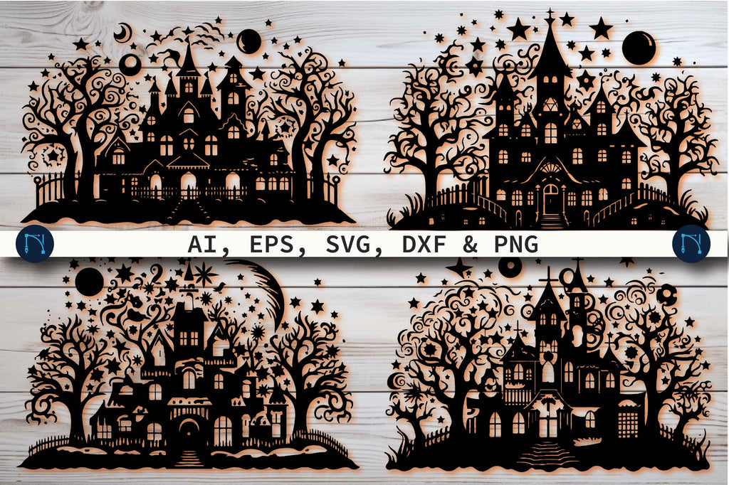 haunted house silhouette pattern