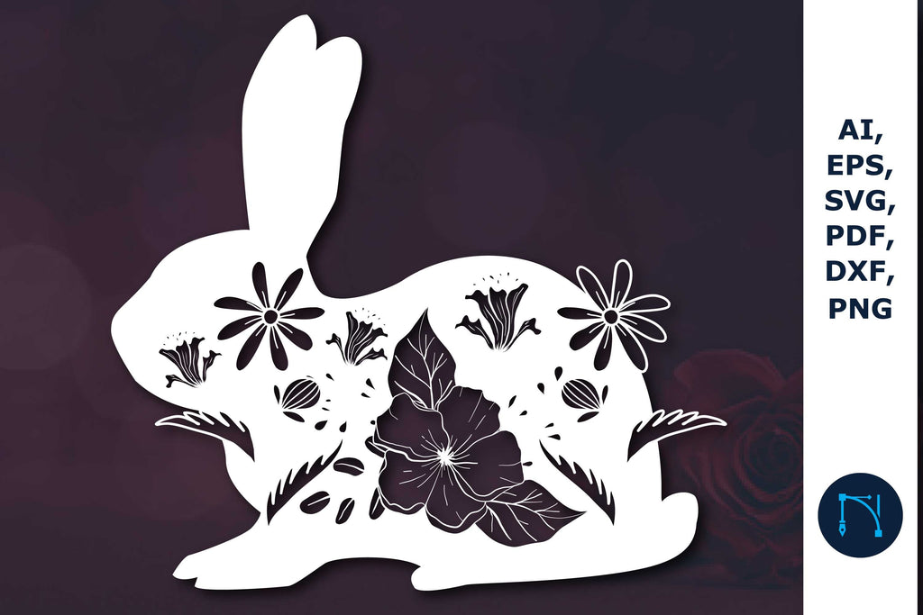 Paper cut wildflower Bunny SVG Template - So Fontsy