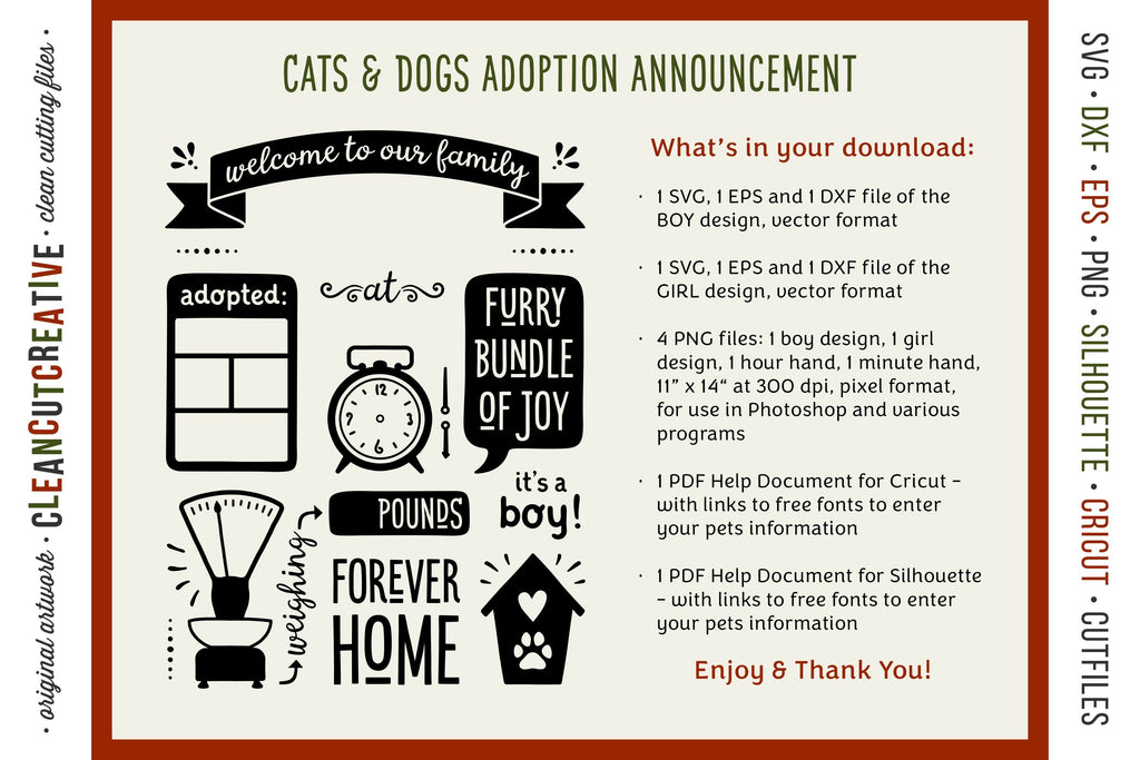 Pet Adoption Cat Kitten Dog Puppy Announcement Template SVG So