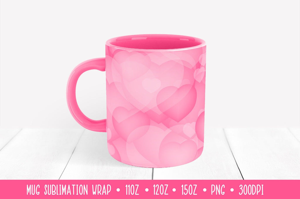 Pink Hearts Background Mug Sublimation Wrap Valentines Mug Design So