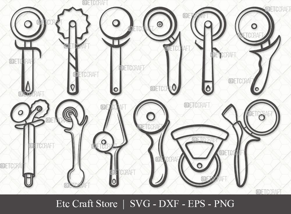 Pizza Cutter Outline SVG Cut File Pizza Wheel Svg Circle Knife Svg