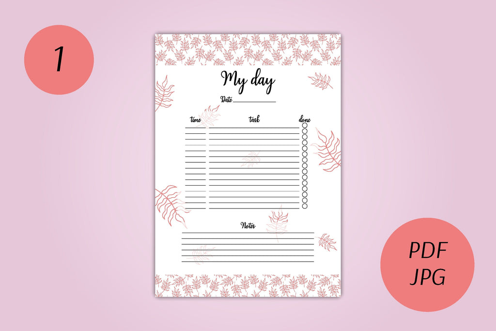 Planner Pages Set | A4 A5 Printable Templates | Leafy Design - So Fontsy