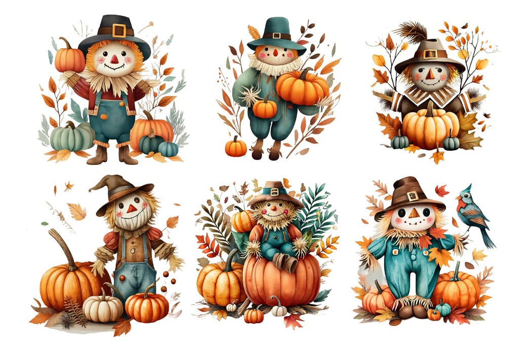 PNG Watercolor Fall Scarecrow Pumpkin - So Fontsy