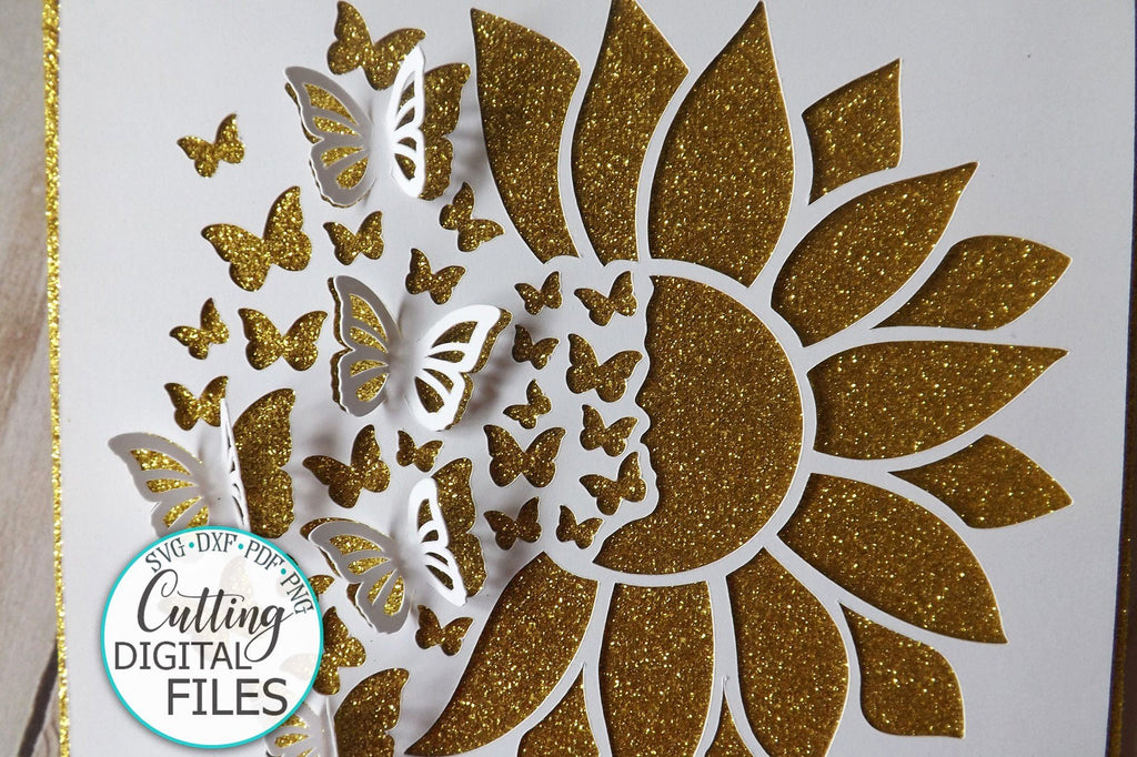 SVG Digital Template, Greeting Card Paper Butterflies Sunflower