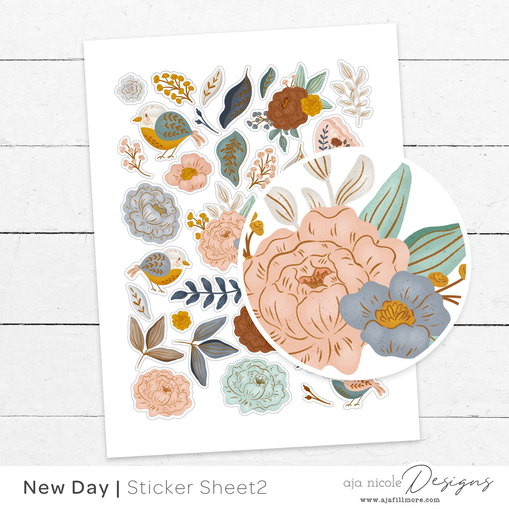 Flower Print and Cut Sticker Set - So Fontsy