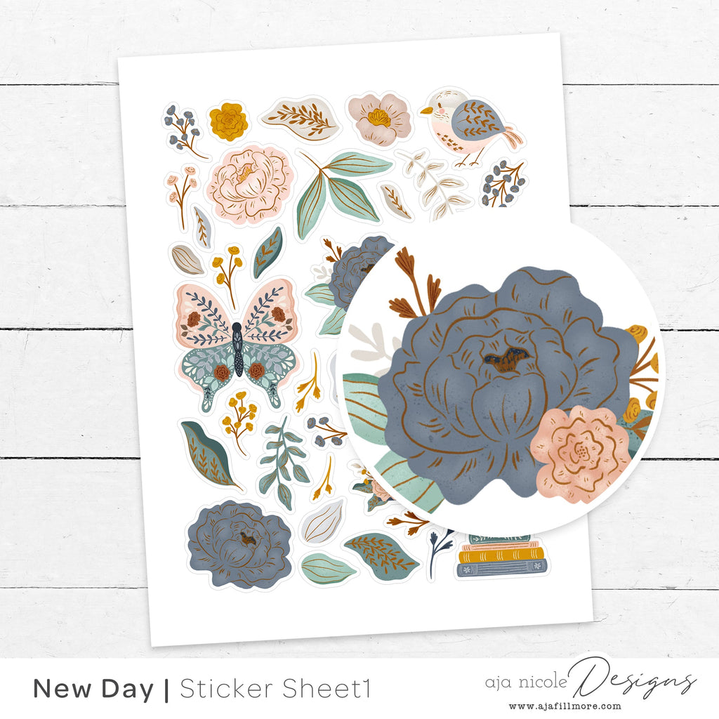 Flower Print and Cut Sticker Set - So Fontsy