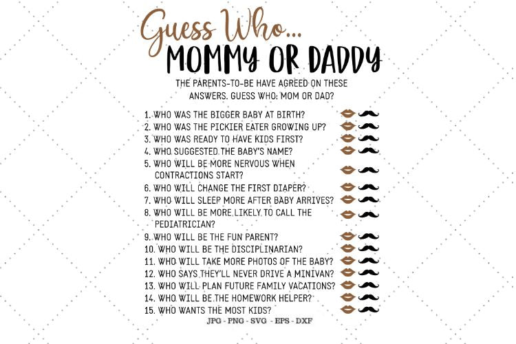 Printable Baby Game, Mommy or Daddy, Mom or Dad Game, Guess Who Baby ...