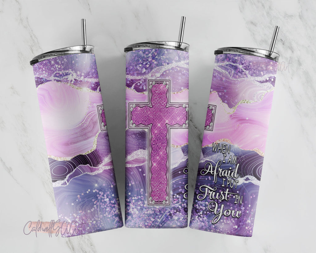 Purple Floral Cross 20oz Tumbler Wrap Christian Tumbler Design, 20