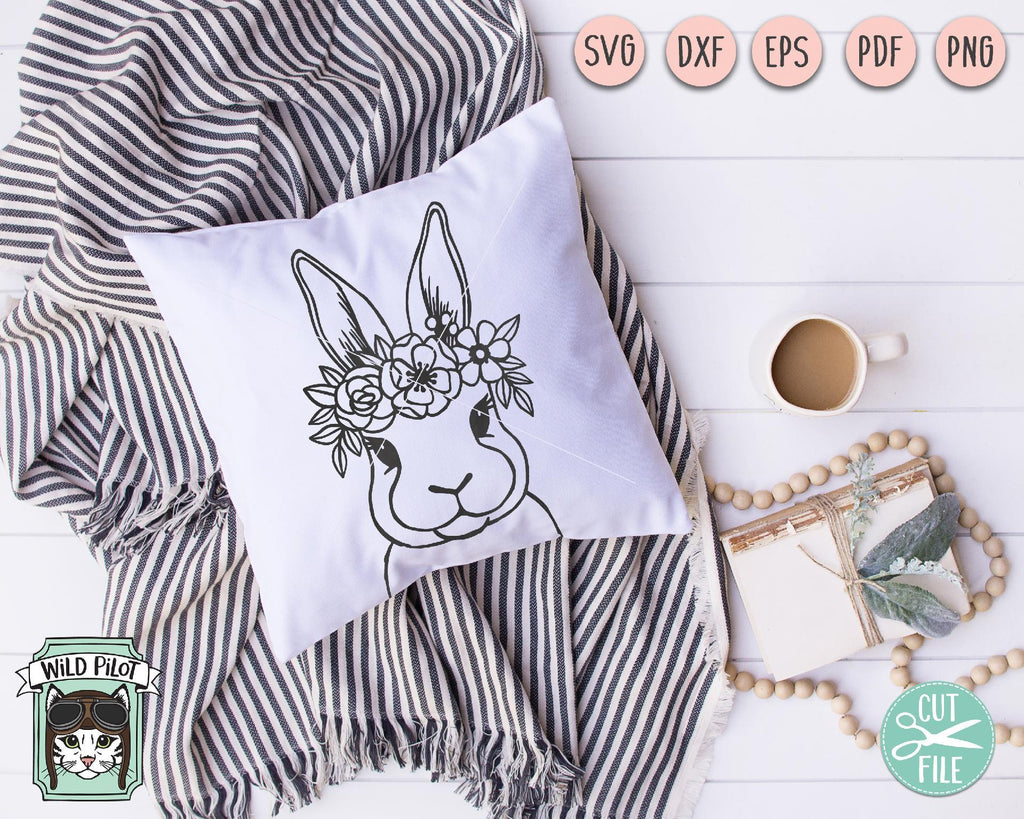 Rabbit Face With Flower Crown SVG Cut File - So Fontsy
