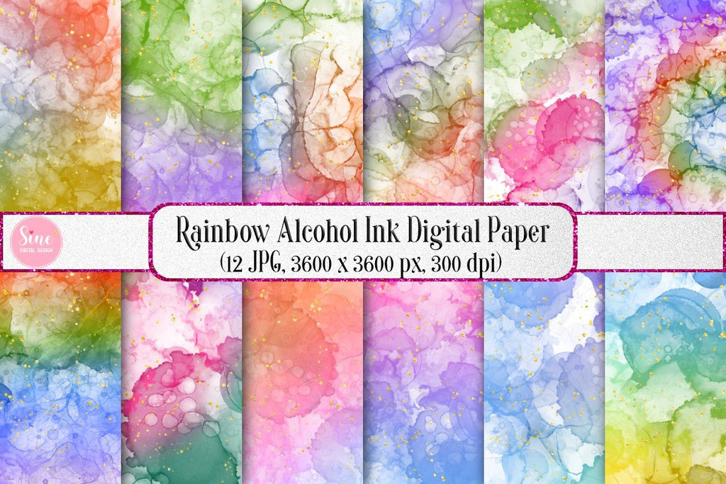 Rainbow Alcohol Ink Glitter Backgrounds Digital Papers - So Fontsy