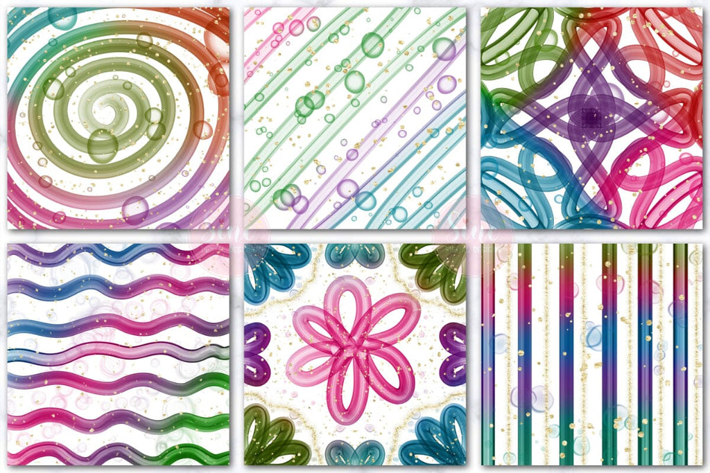 Rainbow Ink Glitter Digital Papers Backgrounds Set - So Fontsy