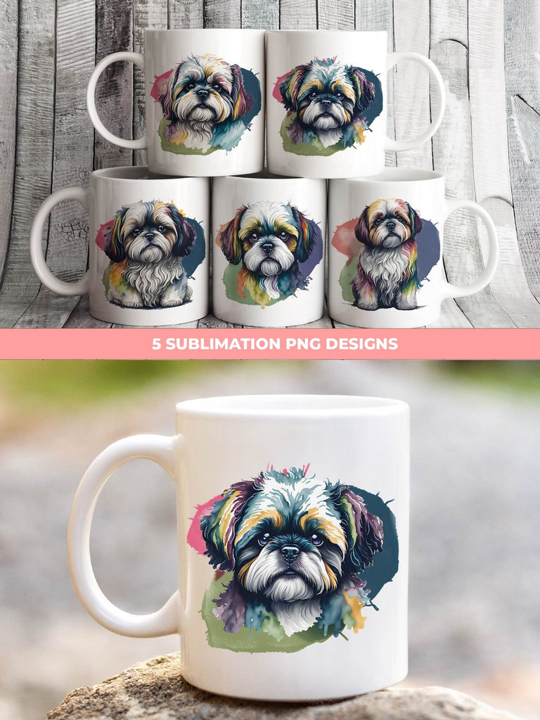 Rainbow Watercolor Shih Tzu Dog Bundle | Sublimation PNG Free For ...