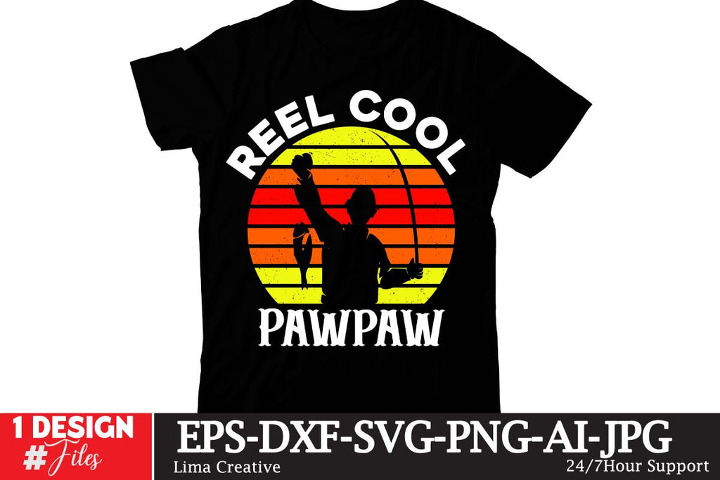 Reel Cool Paw Paw SVG Cute File, Fishing retro T-shirt Design