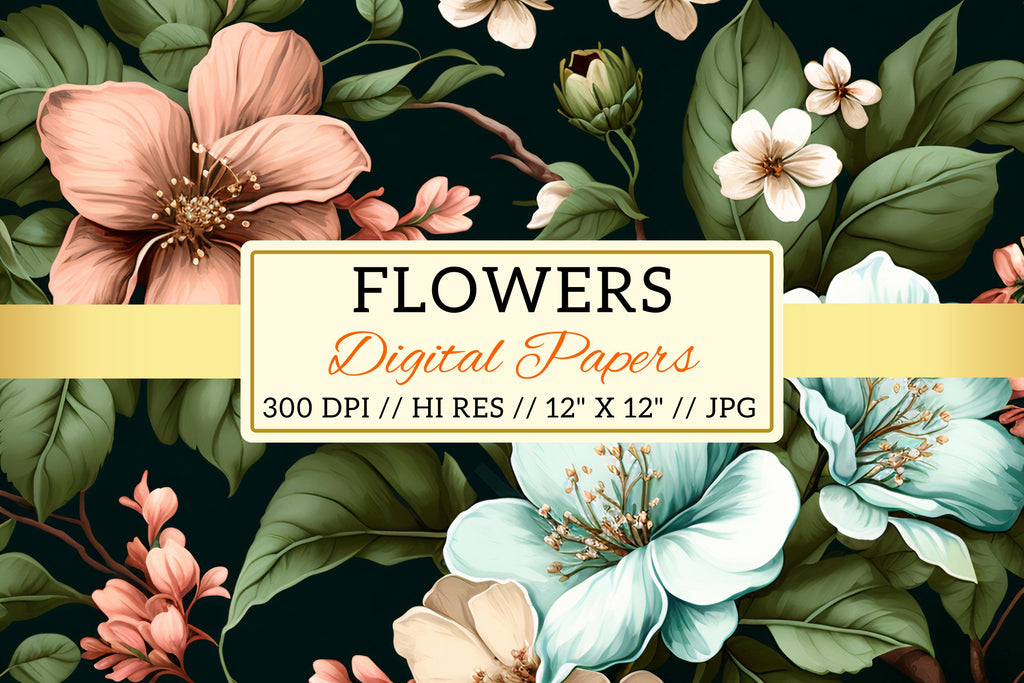 Flowers Digital Paper RETRO FLOWERS Paper Vintage Flowers 