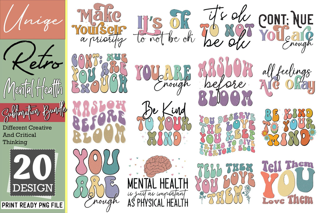 Retro Mental Health Sublimation Bundle - So Fontsy