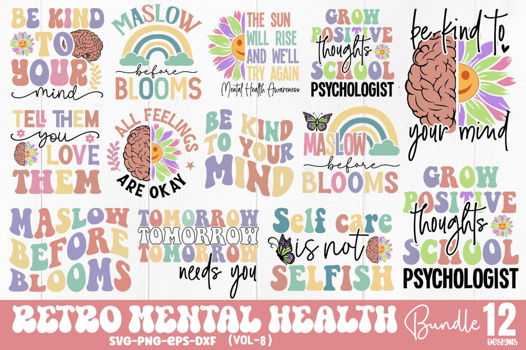 Retro Mental Health SVG Bundle - So Fontsy
