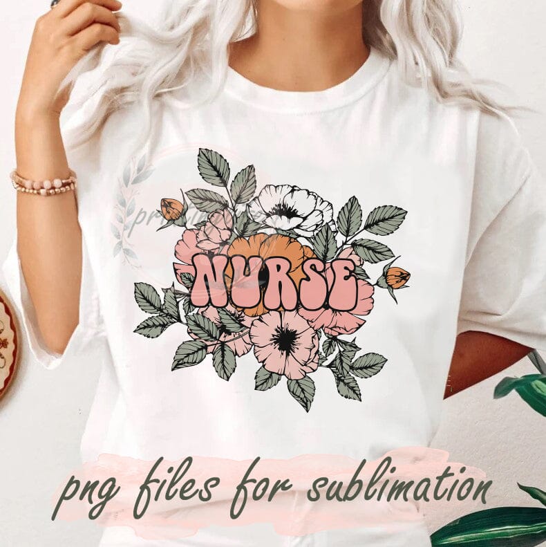 Retro Nurse Sublimation Png, Nurse Flower Design Png, Retro Floral Png ...