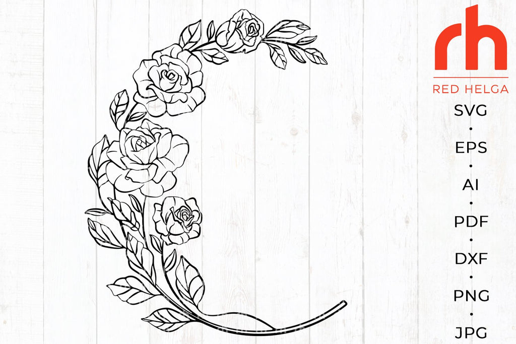 Rose Wreath SVG - Floral frame Cut File - So Fontsy