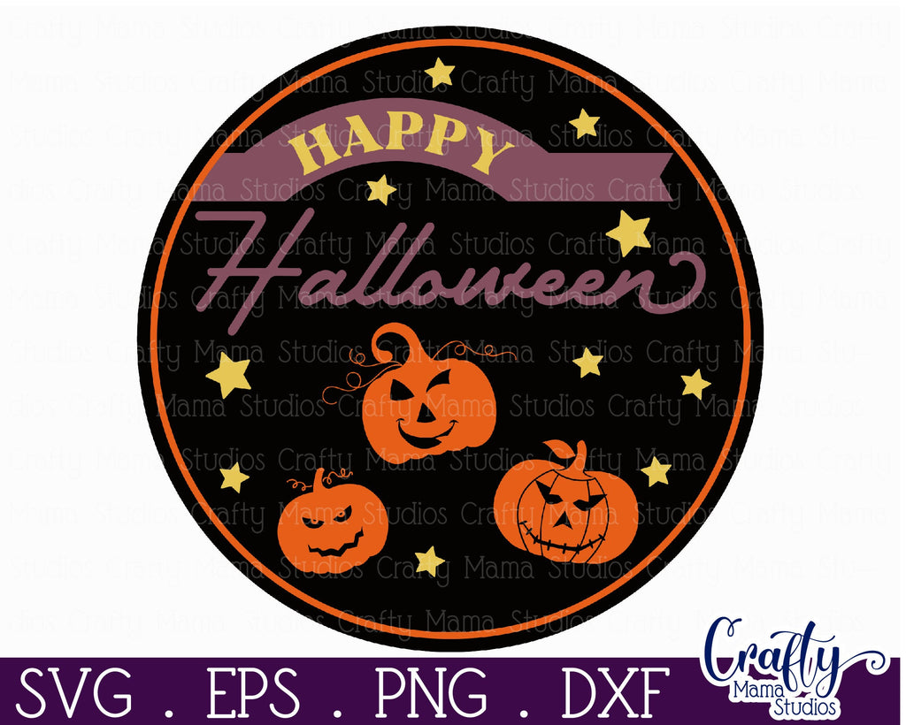 Round Retro Halloween Sign Svg, Happy Halloween Old Style - So Fontsy