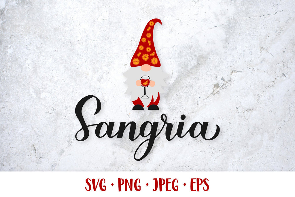 Sangria SVG. Cute Gnome Holding Wine Glass - So Fontsy