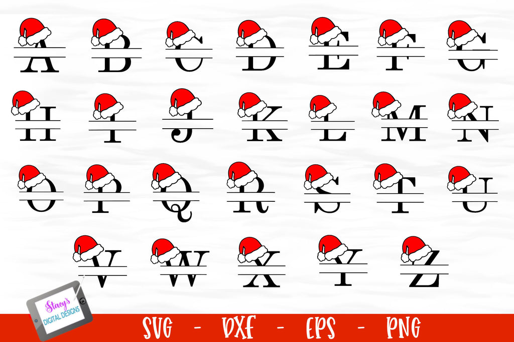 Santa Hat Split Letters A-Z - 26 Christmas Split Monograms - So Fontsy